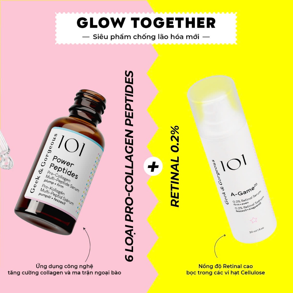 Bộ đôi trẻ hóa, tăng sinh collagen, giảm nhăn cải thiện làn da đàn hồi Geek&Gorgeous Power Peptides + A-Game 30ml+30ml | BigBuy360 - bigbuy360.vn