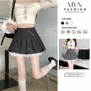 Chân váy xếp ly đính nơ ren 2 tầng chân váy nữ cạp cao chữ A mini thiết kế phong cách hàn quốc lolita hottrend [ MYN15]