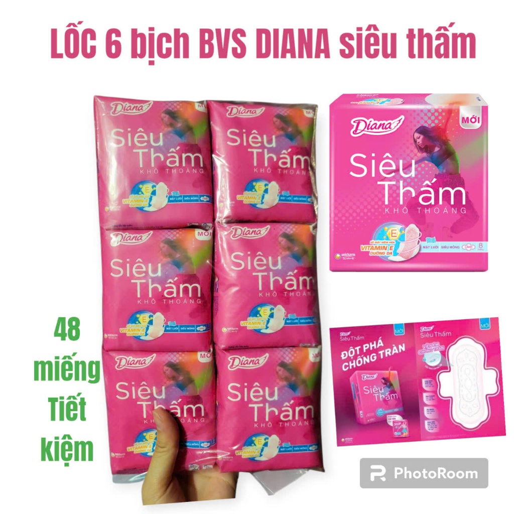 Combo 6 gói Băng Vệ Sinh DIANA siêu thấm Siêu Mỏng 23 cm (8 miếng/ gói)