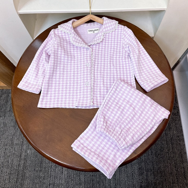 Set Pizama Dài Tay Cổ Viền Ren Chất Len Tăm Lông Thỏ Mềm Mịn Cho Bé Liena'S Closet PJ01