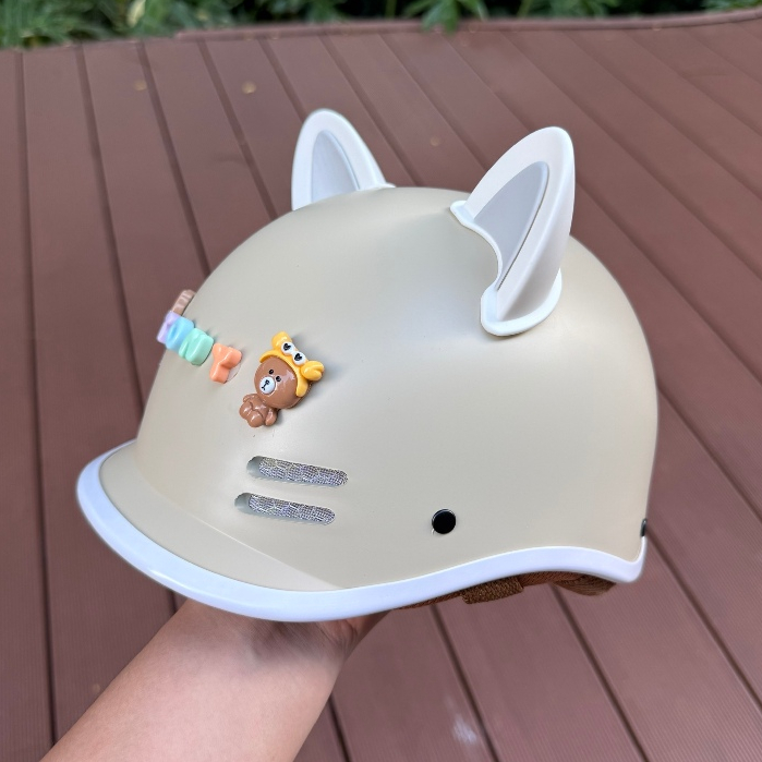 Product image [Tặng tai mèo] - Mũ bảo hiểm trẻ em 3 đến 9 tuổi, Nón bảo hiểm cho bé màu hồng có tem kiểm định đạt chuẩn Cá heo kem - Bé