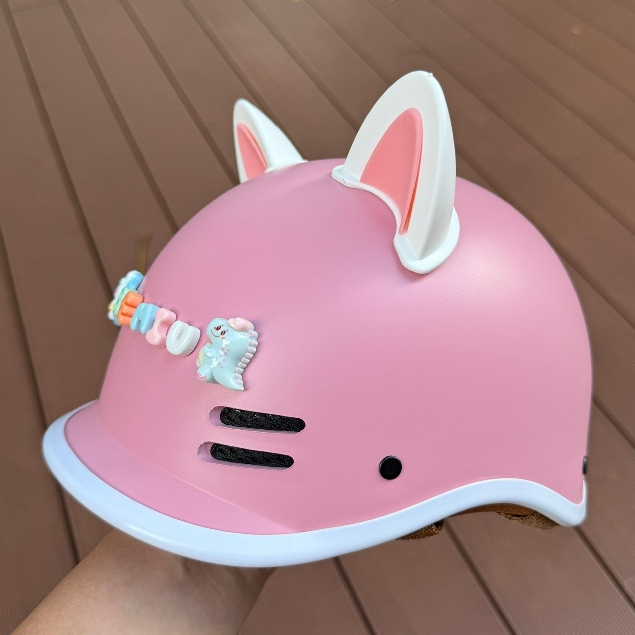 Product image [Tặng tai mèo] - Mũ bảo hiểm trẻ em 3 đến 9 tuổi, Nón bảo hiểm cho bé màu hồng có tem kiểm định đạt chuẩn Cá heo hồng - Bé