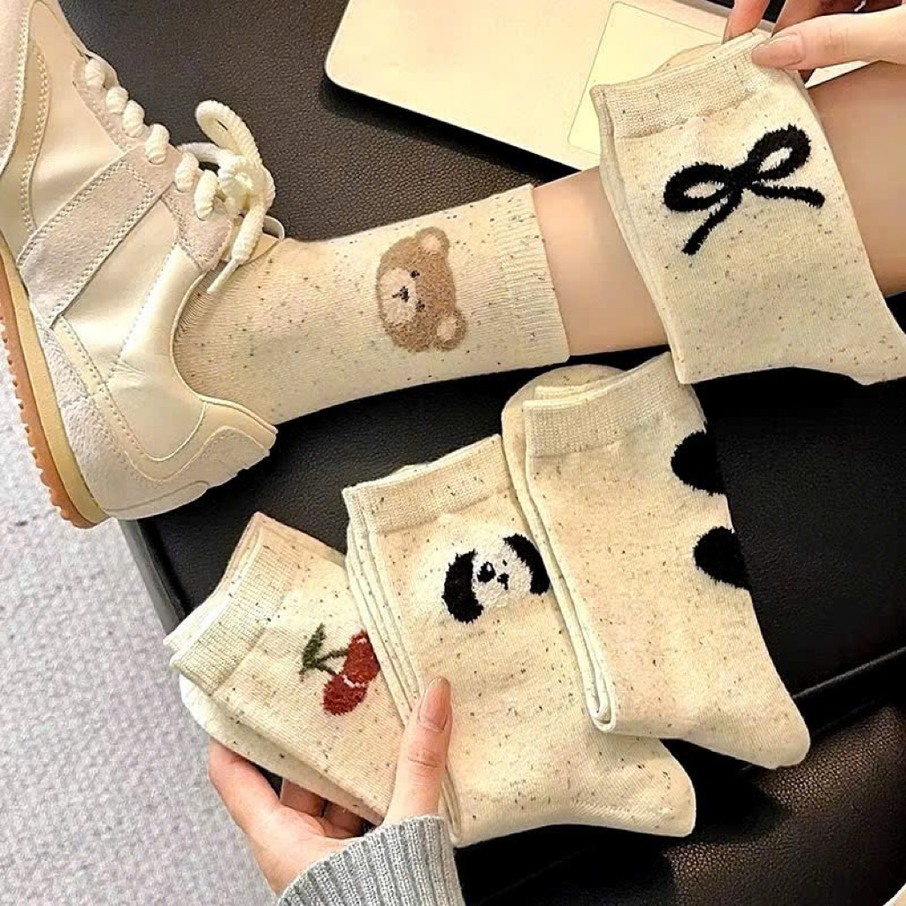 Tất cổ cao nữ họa tiết gấu,nơ,cherry cute,chất cotton phong cách Hàn Quốc