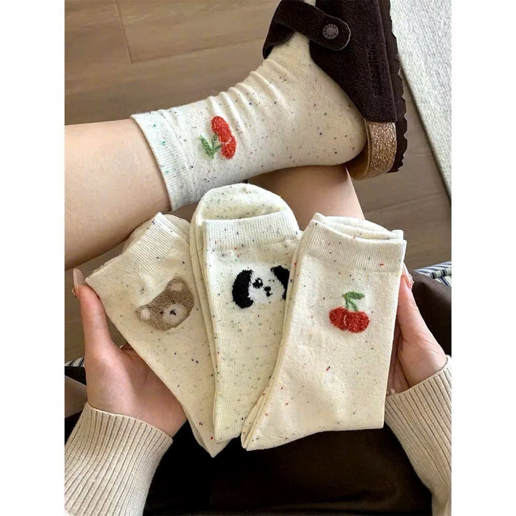 Tất cổ cao nữ họa tiết gấu,nơ,cherry cute,chất cotton phong cách Hàn Quốc