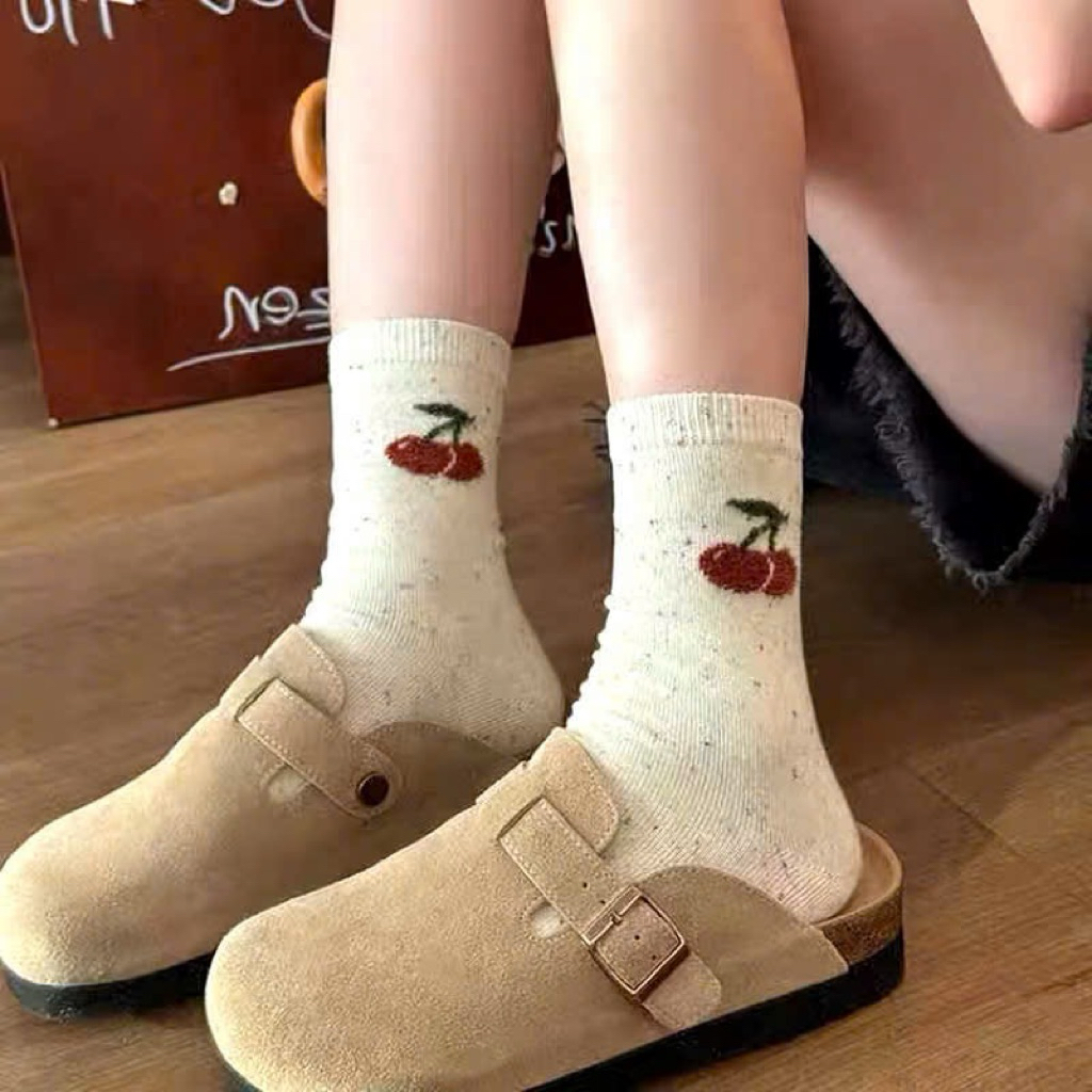 Tất cổ cao nữ họa tiết gấu,nơ,cherry cute,chất cotton phong cách Hàn Quốc