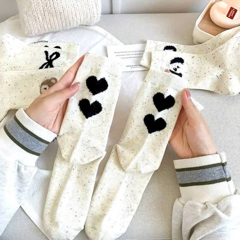 Tất cổ cao nữ họa tiết gấu,nơ,cherry cute,chất cotton phong cách Hàn Quốc