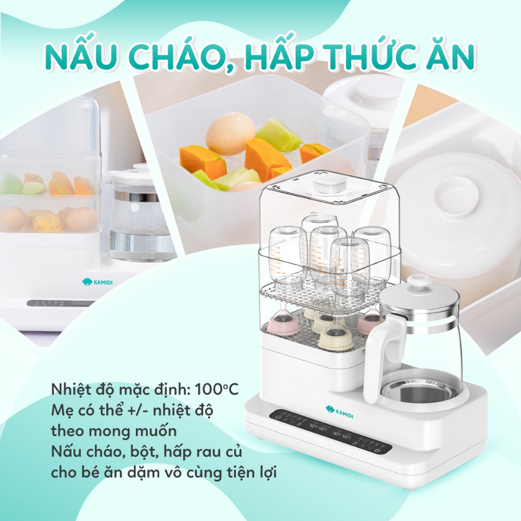 Máy Đun Nước Hâm Sữa Đa Năng Kamidi Speed 2 - Tiệt Trùng Sấy Khô Bình Sữa 12 Chức Năng - Tặng Thố Sứ