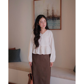 Ria top - Áo linen phối bèo tay dài Ma Vie