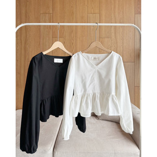 Ria top - Áo linen phối bèo tay dài Ma Vie