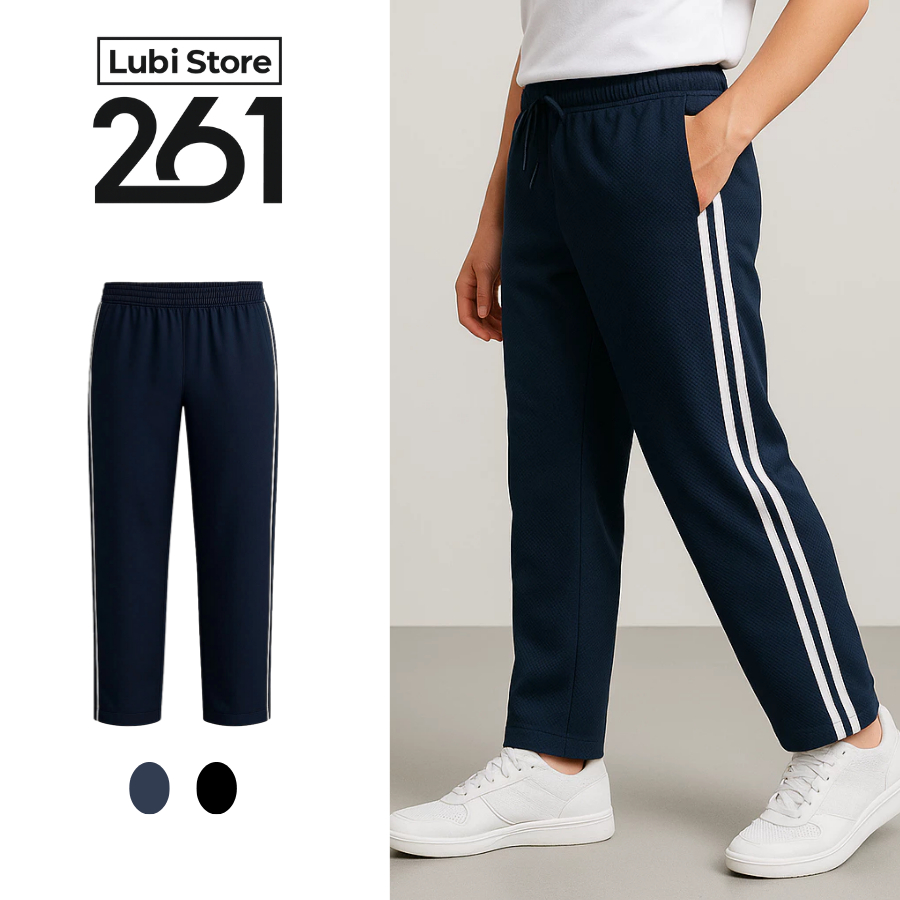 Quần đồng phục thể dục cho học sinh, sinh siên vải Poly Tricot co giãn, mềm mịn 2,3 Line