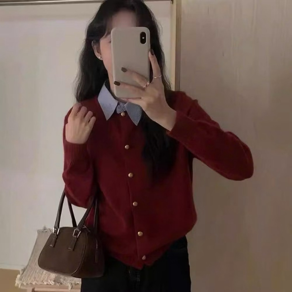 Áo len phối cổ sơ mi kẻ hàng QC L1 A033