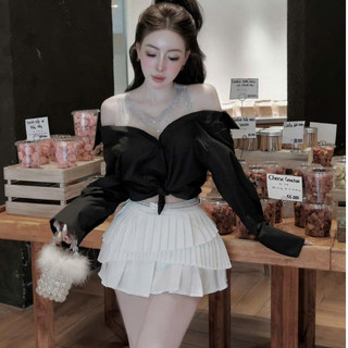 Áo Sơ Mi Thiết Kế Trễ Vai ĐÁ Sáng Bling Bling Hóttrend