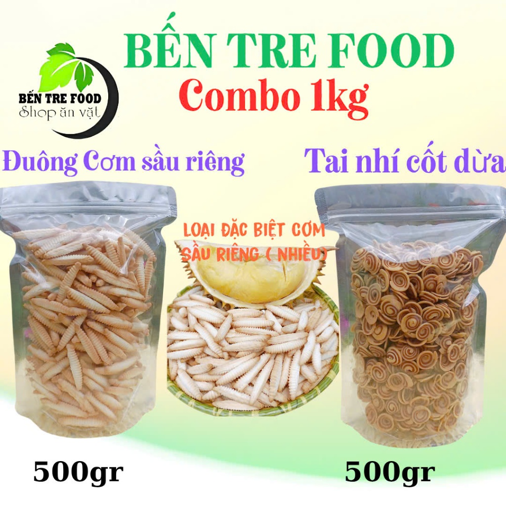 Combo 1kg Đuông Cơm Sầu riêng và bánh tai cốt dừa