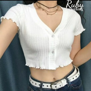 Áo croptop cô V tay ngắn cài nút