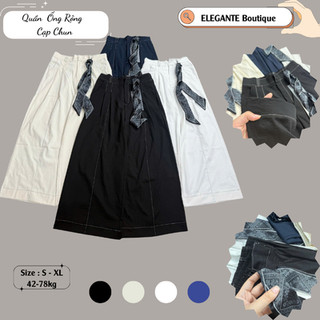 Quần Ống Rộng Kèm Nơ ELEGANTE Chất Liệu Bò Giấy Che Khuyết Điểm Đôi Chân Tôn Dáng Cực Đỉnh 80.96