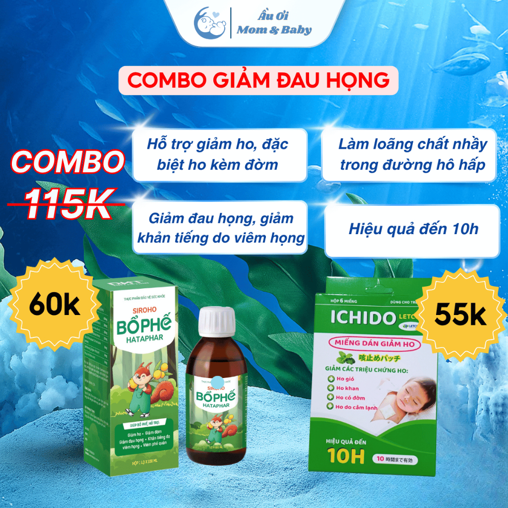 [COMBO GIẢM HO] Miếng Dán Giảm Ho ICHIDO LETCO và Siro Ho Hataphar An Toàn Cho Bé Trên 2,5 Tuổi và Người Lớp
