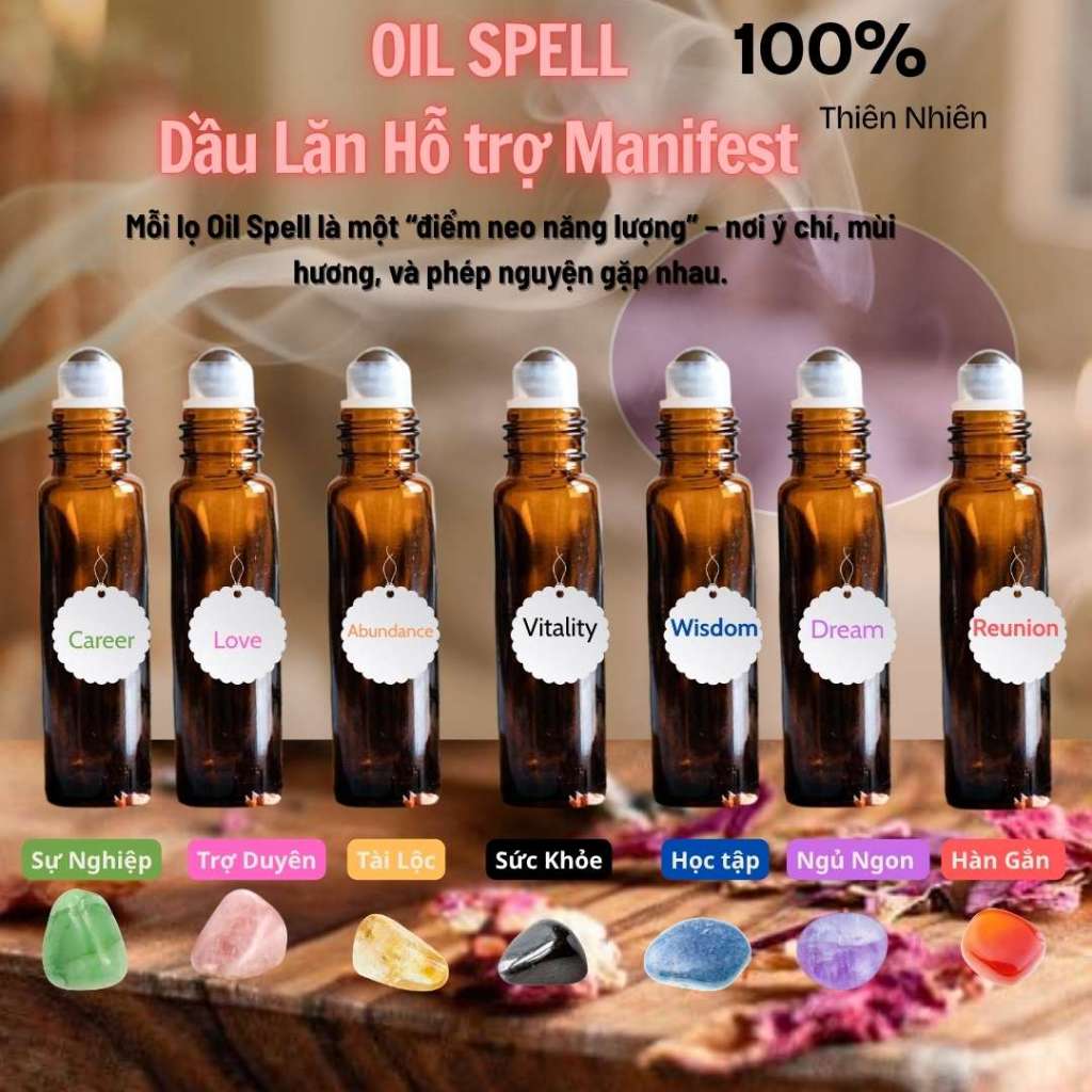 Dầu Lăn Spell Oil 10ml Manifest Love Money Học Tập Sự Nghiệp Tinh Dầu Thiên Nhiên Jojoba Hạnh Nhân Ngọt An T