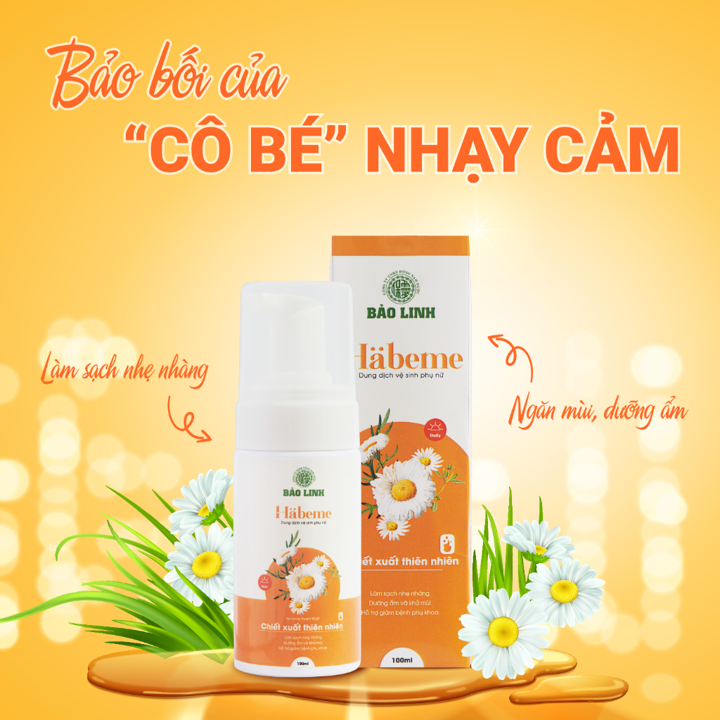 Dung dịch vệ sinh phụ nữ Bảo Linh Habeme 100ml - Dạng tạo bọt, chiết xuất từ thiên nhiên pH 4-5, Giúp bạn luôn tự tin