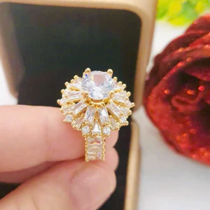 Nhẫn Nữ Kiểu Hoa Mạ Vàng Đính Đá CZ Sang Trọng – Trang Sức Thời Trang Dự Tiệc Cao Cấp