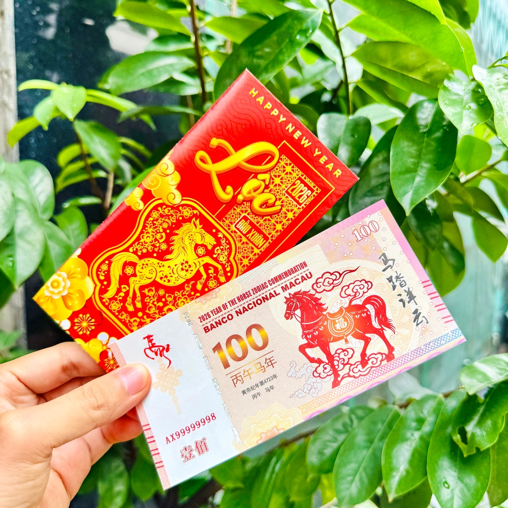 [TẾT 2026] Lì Xì Tiền Hình Ngựa Macao 100 Lưu Niệm Phong Thuỷ - Tài Lộc - May Mắn, Có Bảo An