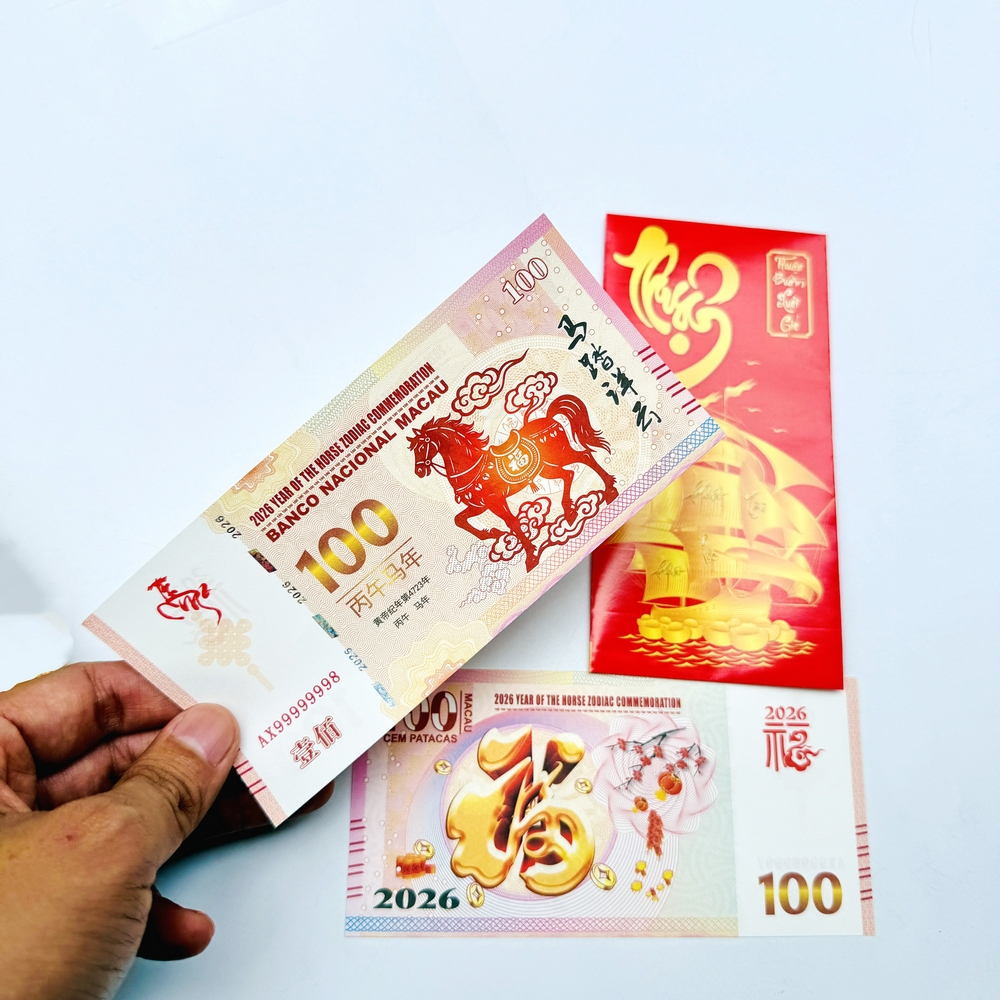 Tờ tiền 100 Đô Macao hình con Ngựa lưu niệm lì xì tết 2026