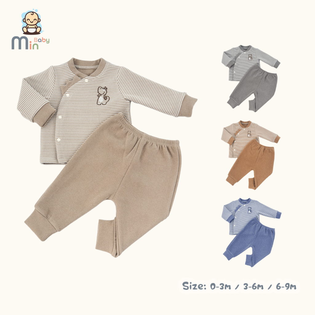 Bộ Sơ Sinh Nỉ Bé Trai 1 Lớp Cực Ấm Siêu Nhẹ Mềm Mại Thấm Hút Tốt - Hàng Chính Hãng MIN0472