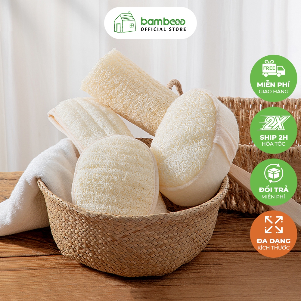 Bông xơ mướp tự nhiên BAMBOOO ECO lành tính  dùng tẩy da chết, massage