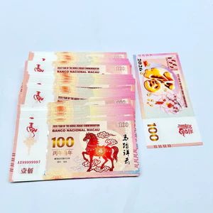 Combo 10 Tờ Tiền Con Ngựa macao 100 patacas phong thuỷ may mắn, lưu niệm lì xì tết, có bảo an