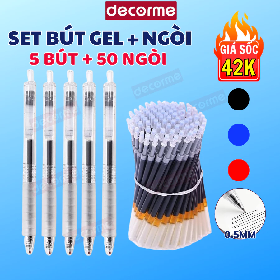 [5 bút + 50 ngòi] Bút Gel Basic Ngòi 0.5mm DecorMe