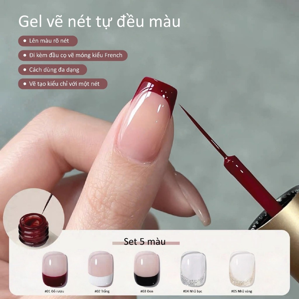 ROUni Sơn móng vẽ nét phiên bản mới chất gel đặc dễ kéo sợi, tự đều màu cho French móng và họa tiết