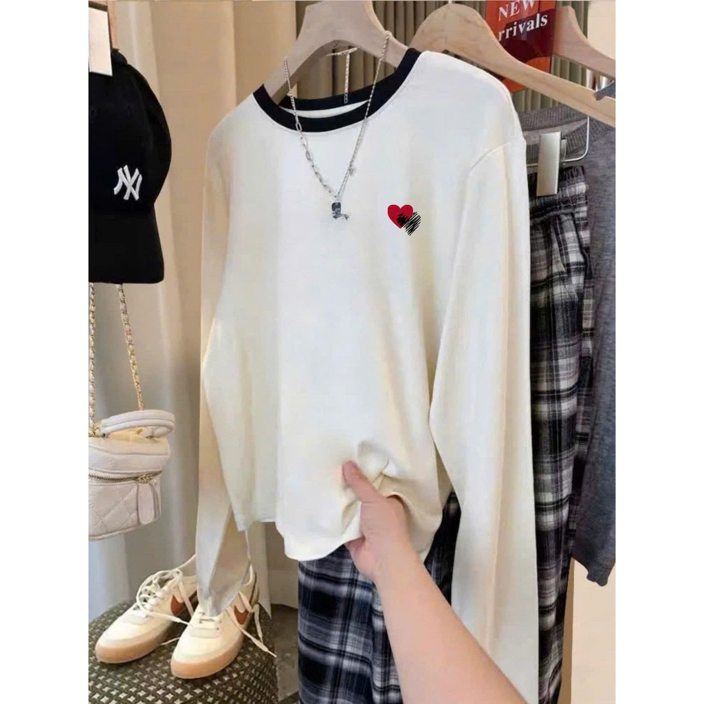 Áo dài tay nữ Trắng bo viền cổ cá tính JULY FASHION, Áo thun tay dài in hình xinh xắn, Áo thun mùa đông chất xượt mềm