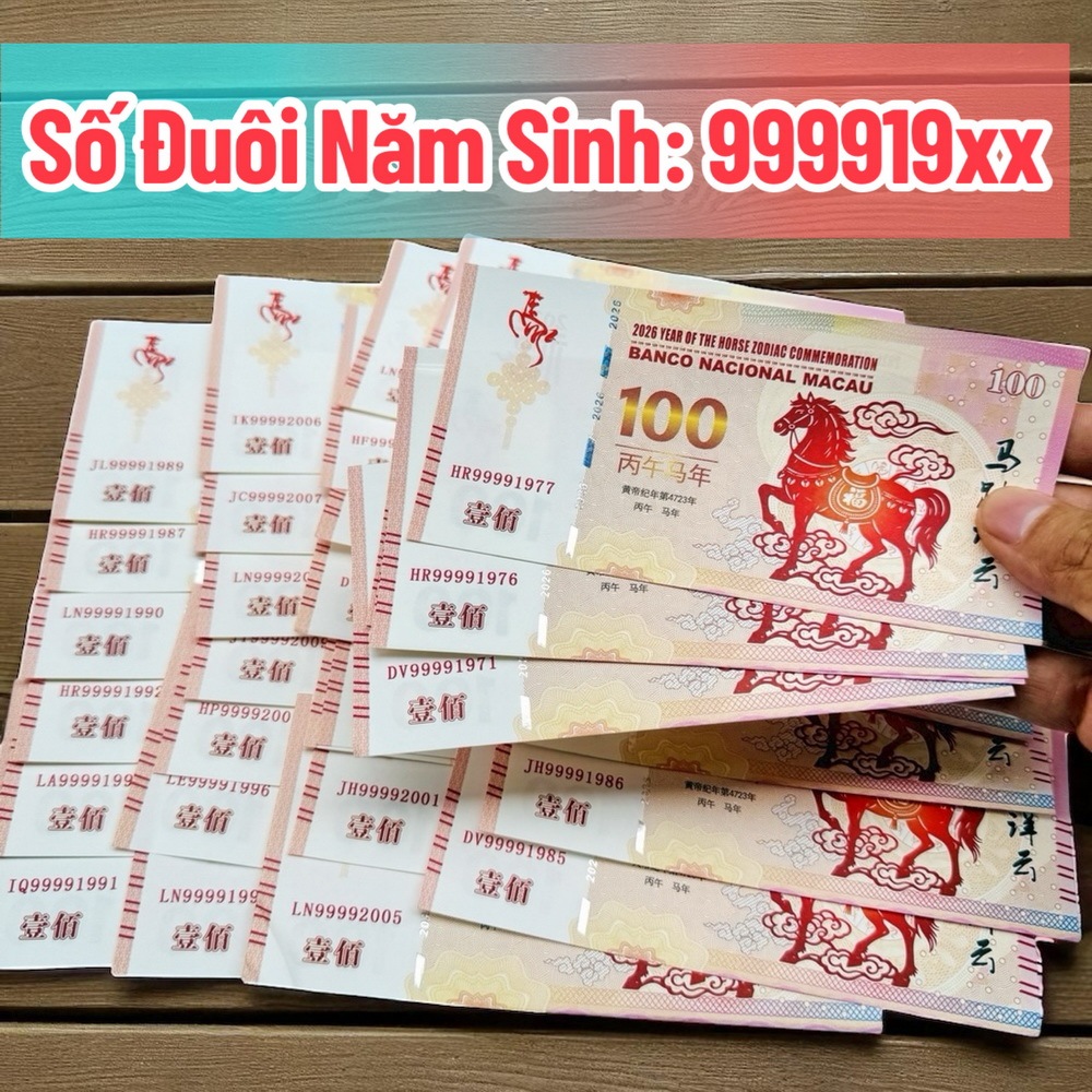 [BÁN CHẠY] (Seri Năm Sinh) Tờ 100 Macao  hình con Ngựa lưu niệm lì xì tết Bính Ngọ, có bảo an, tặng bao lì xì