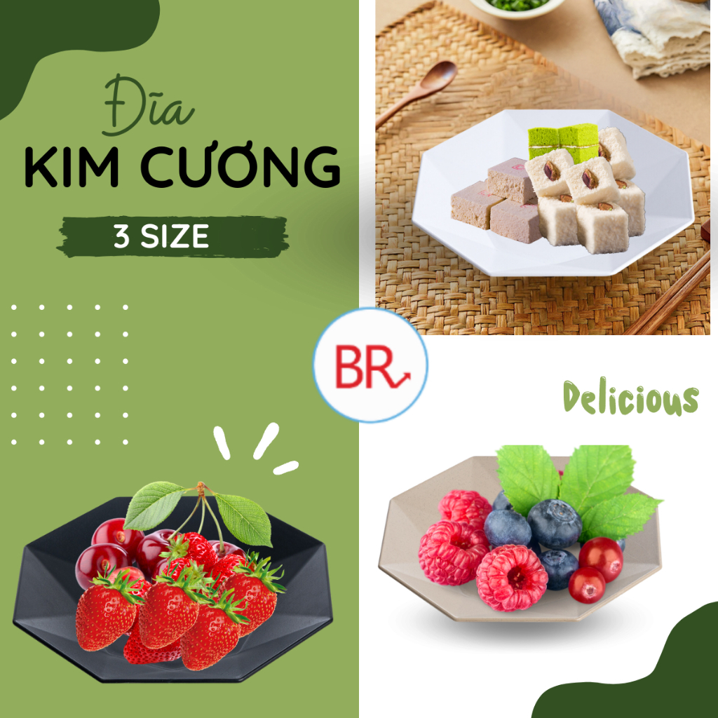 Đĩa kim cương nhựa Việt Nhật cao cấp 3 size (MS:1196/1197/1198)- Đĩa nhựa PP đựng đồ ăn AMIZIN