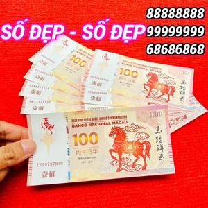 QUÀ ĐẸP FULL - Tiền Hình Con Ngựa 100 patacas Macao Lưu Niệm Tết Bính Ngọ - kèm bao lì xì