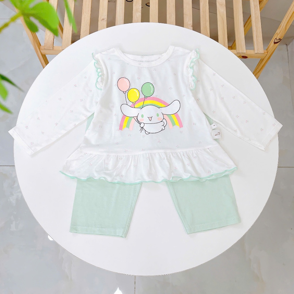 Bộ dài tay cho bé gái sợi sồi Modal Lá Homewear A330, đồ ngủ cho bé hình kitty kuromi melody