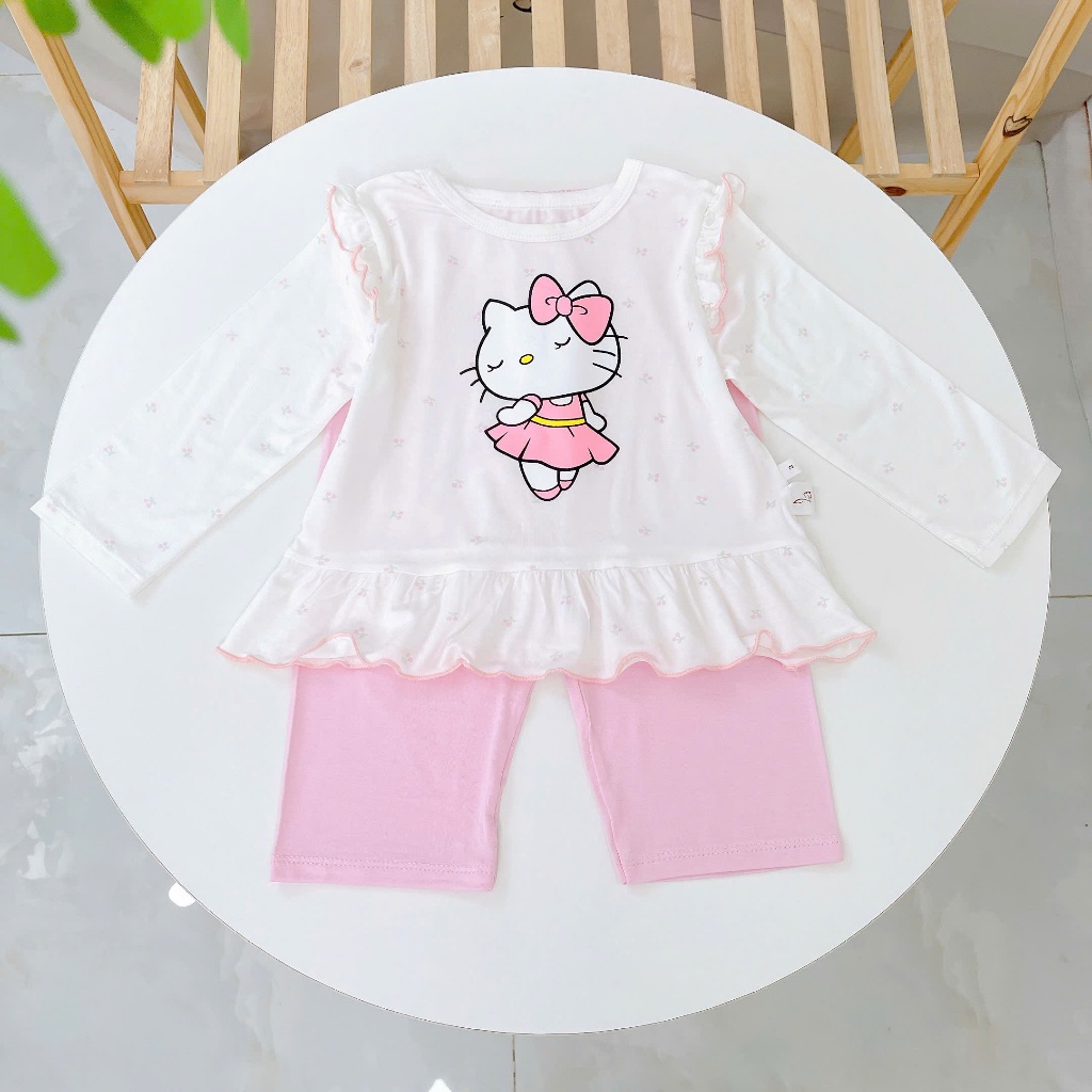 Bộ dài tay cho bé gái sợi sồi Modal Lá Homewear A330, đồ ngủ cho bé hình kitty kuromi melody