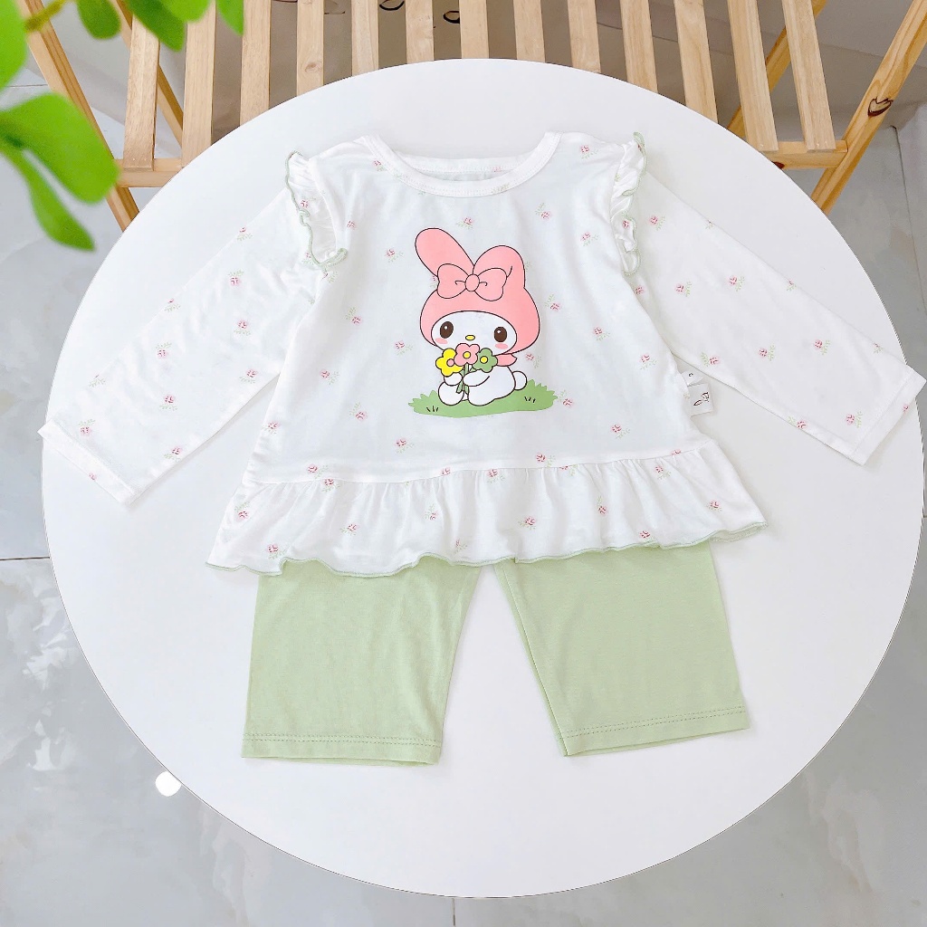 Bộ dài tay cho bé gái sợi sồi Modal Lá Homewear A330, đồ ngủ cho bé hình kitty kuromi melody