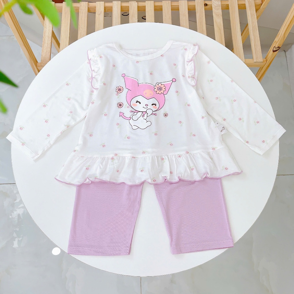 Bộ dài tay cho bé gái sợi sồi Modal Lá Homewear A330, đồ ngủ cho bé hình kitty kuromi melody
