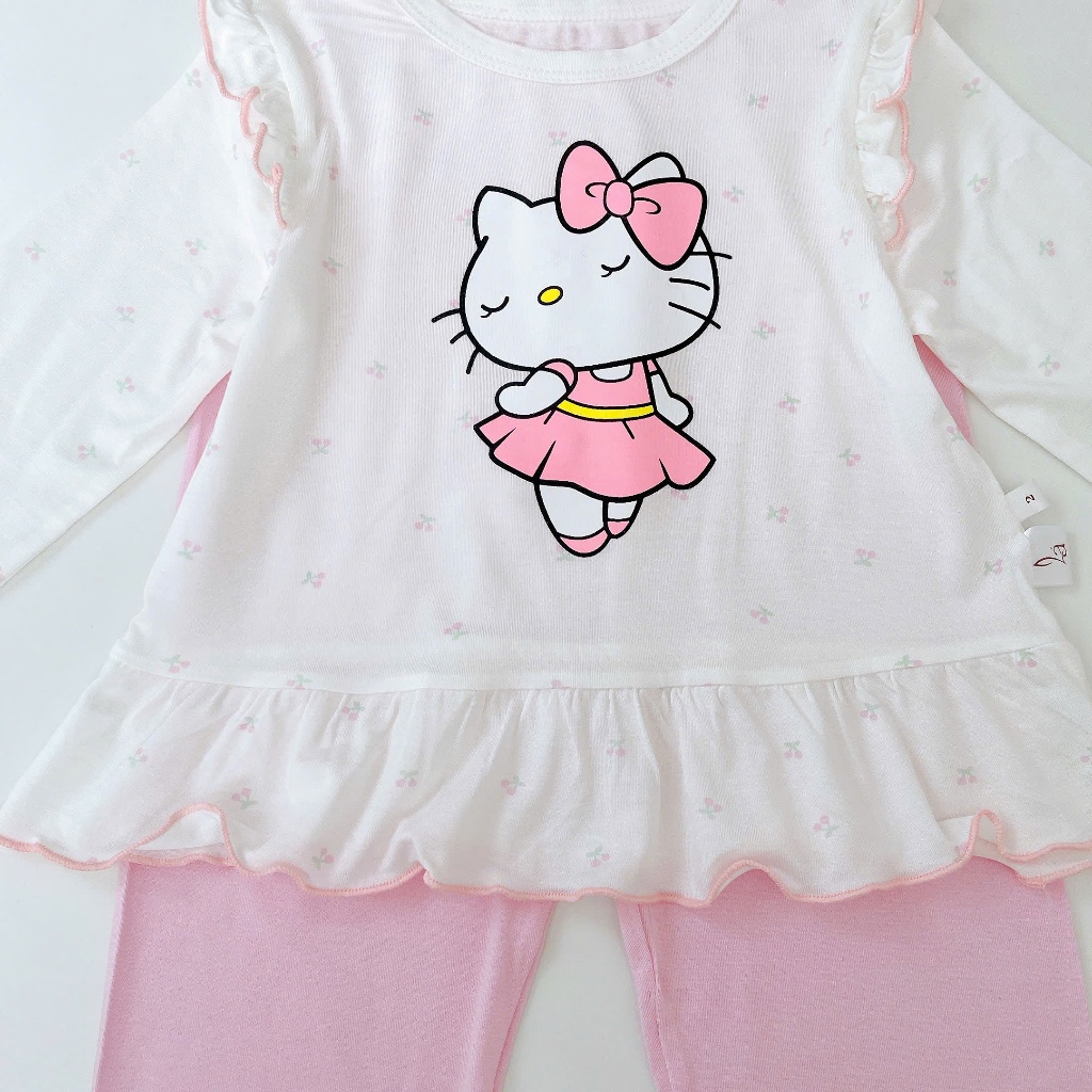 Bộ dài tay cho bé gái sợi sồi Modal Lá Homewear A330, đồ ngủ cho bé hình kitty kuromi melody