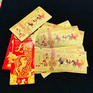 🌸 Sale TẾT🌸 Combo 100 Tờ Tiền Lá Vàng Plastics Mạ Vàng Hình Con Ngựa Ngọ Lưu Niệm Phong Thủy May Mắn, Lì Xì Tết