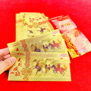 Combo Sỉ 100 Tờ Tiền Macao Plastic Hình Ngựa Vàng Lì Xì Tết 2026 May Mắn