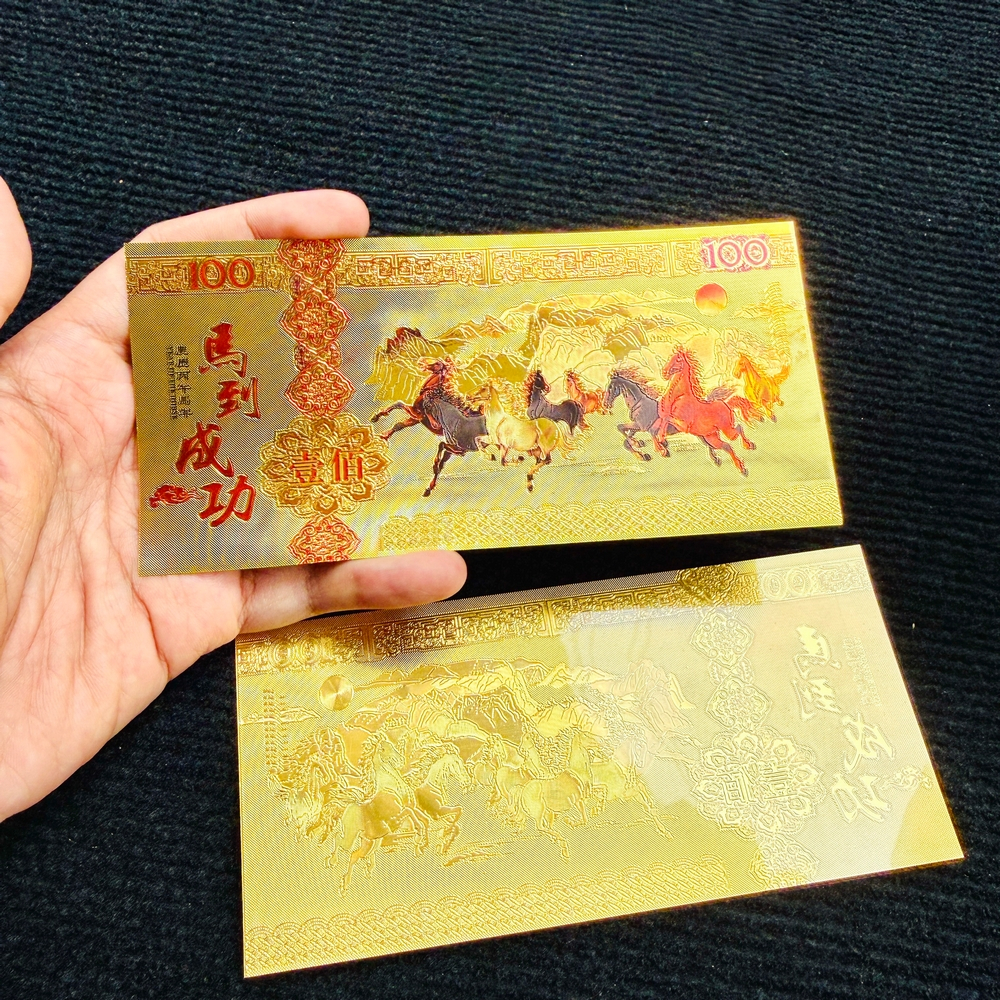(RƯỚC LỘC) Lá Vàng Hình Con Ngựa Macao 100 Lì Xì Tết May Mắn