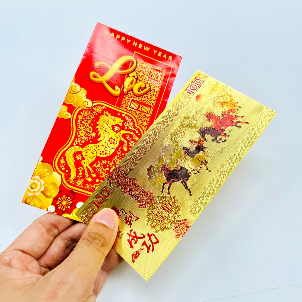 (RƯỚC LỘC) Lá Vàng Hình Con Ngựa Macao 100 Lì Xì Tết May Mắn
