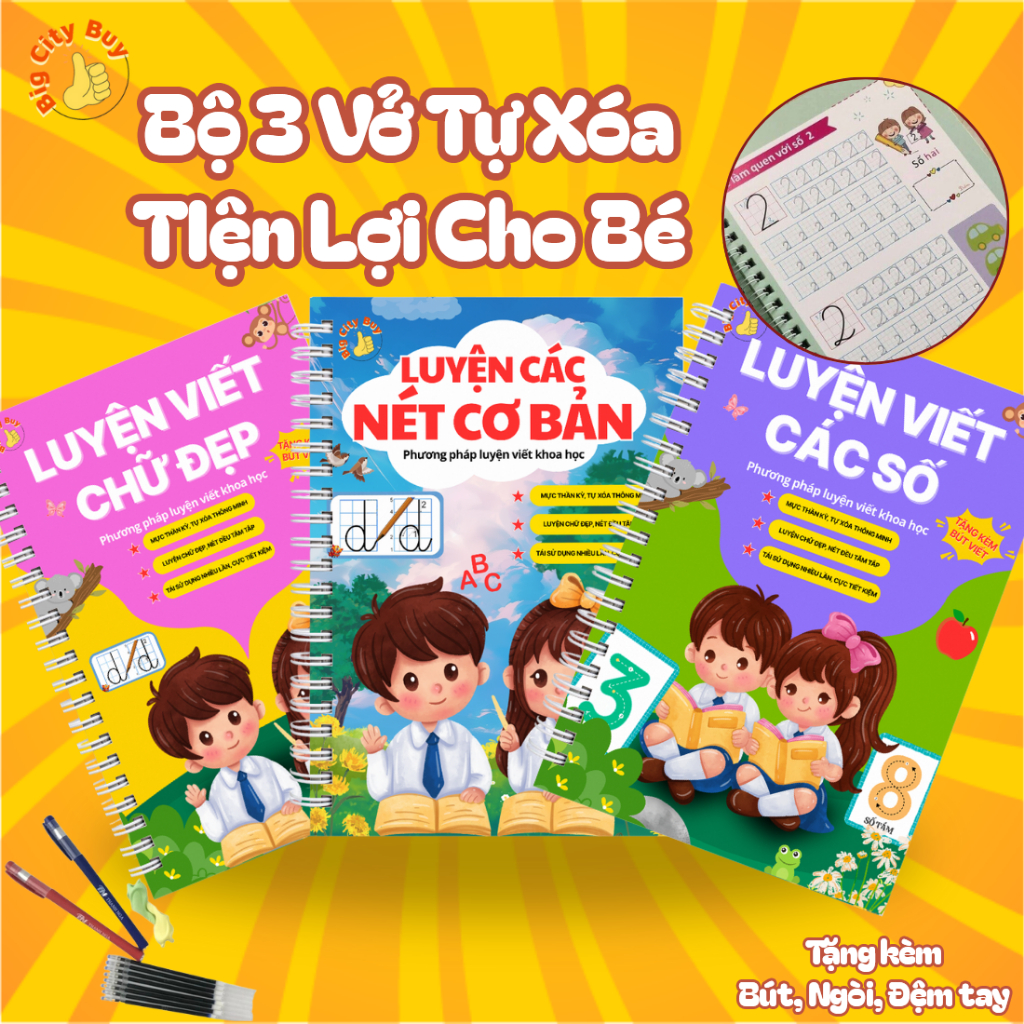 Bộ 3 Vở Luyện Viết Tự Xoá Luyện Viết Chữ Đẹp Có Thể Viết Lại Nhiều Lần Cho Bé 5-B3VLV