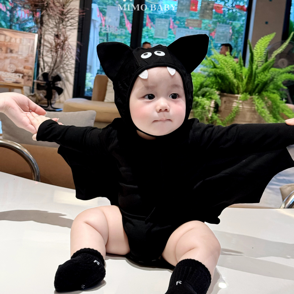 Bộ áo liền quần kèm mũ người dơi batman chất cotton mềm mại, co giãn đáng yêu cho bé QA119 Mimo Baby