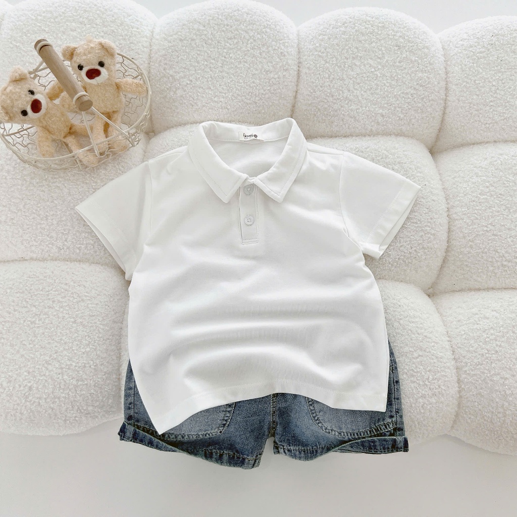 Áo phông cộc tay polo trơn màu basic bé trai, áo thun cổ đức đơn giản Beemo