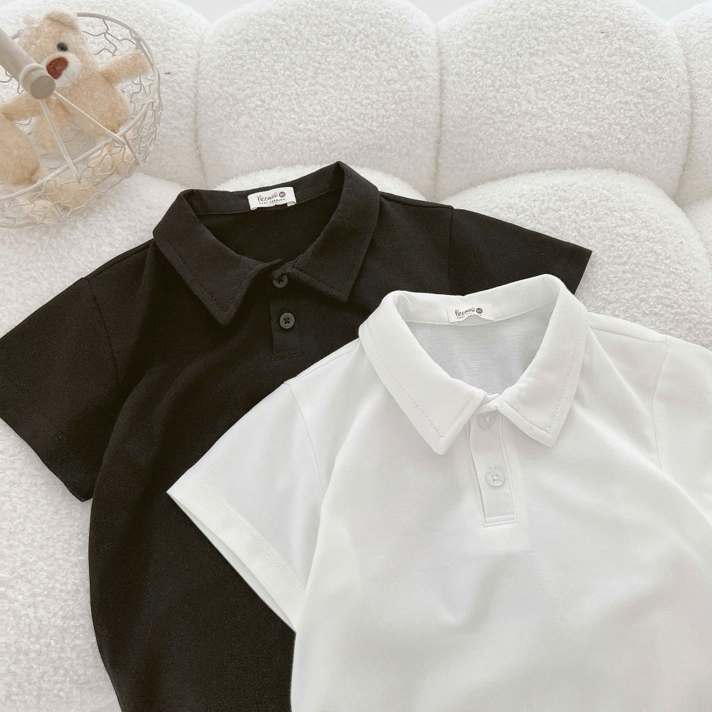 Áo phông cộc tay polo trơn màu basic bé trai, áo thun cổ đức đơn giản Beemo