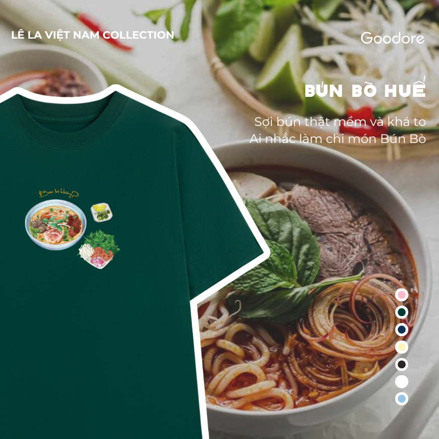 Áo thun Oversize cotton unisex nam nữ cổ tròn Goodore Bún bò thoáng mát năng động thiết kế độc đáo