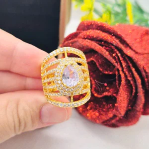 Nhẫn Nữ Bản To Mạ Vàng Đính Đá CZ Giọt Nước Sang Trọng – Trang Sức Thời Trang Dự Tiệc
