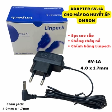 Nguồn 6V-1A cao cấp dùng cho máy đo huyết áp OMRON. Adapter 6V-1A chân jack 4.0x1.7mm hãng Linpech